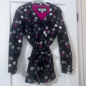 London Fog Polka Dot Raincoat - Black, White, Pink